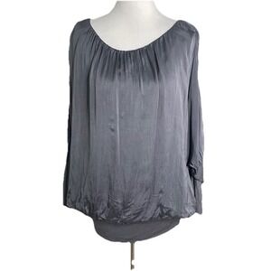 Giusy Gray Silk Blend Gray Batwing Sleeve Top Blouse Lagenlook Coastal  Italy L